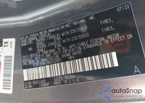 2022 Toyota Highlander Platinum z USA, uszkodzony, nr VIN 5TDFZRBH3NS232801